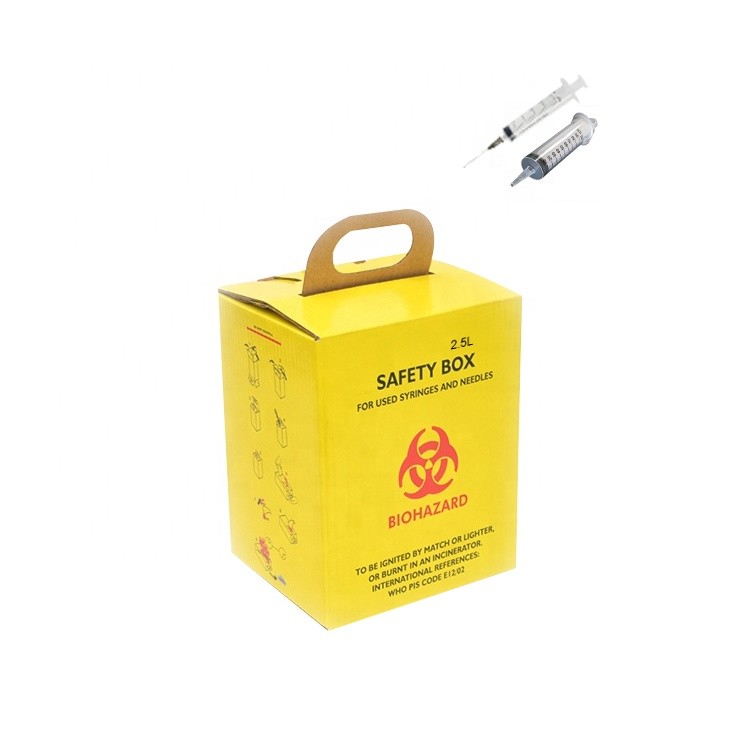 2.5L Custom Printing Daur Ulang karton safety box untuk jarum suntik